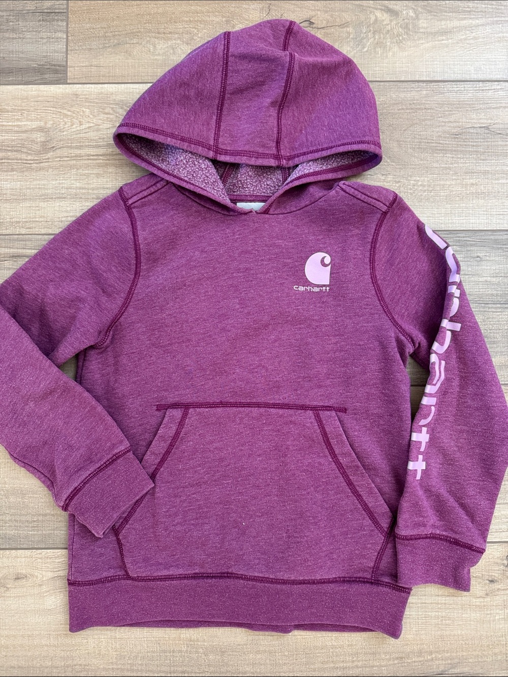Carhartt Logo Girls' Hooded Pullover Sweatshirt in Berry Size 10